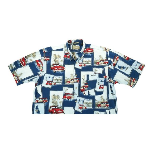 Natural Issue Wrinkle Free Mens Medium Tall Button Up Shirt Surf Woody Wagon - Picture 2 of 5